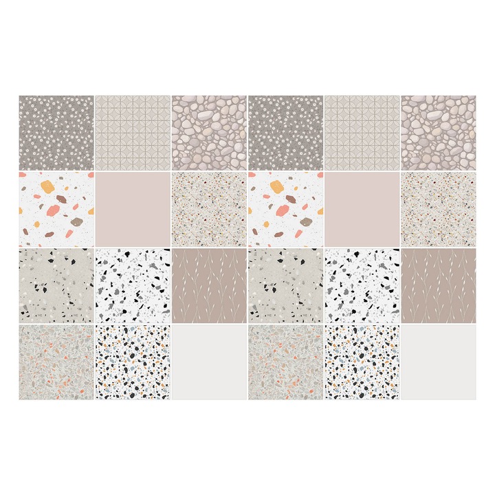 Autocolante pentru gresie, Wallfluent, Pietre naturale si forme, Bej, 20x20 cm, 24 bucati, Decorative, 010140070290000283808