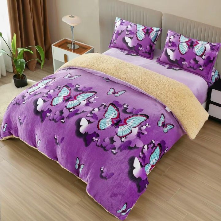 Set Lenjerie de Pat Cocolino cu Blanita cu Elastic, 4 Piese, 180x200 cm, Husa Pilota 200x230 cm si Fete de Perna 55x80 cm