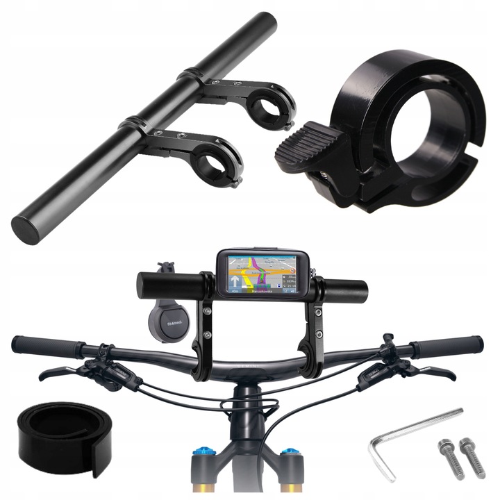 Ghidoane bicicleta Mona, prelungire 20cm, suport pentru ghidon, culoare neagra