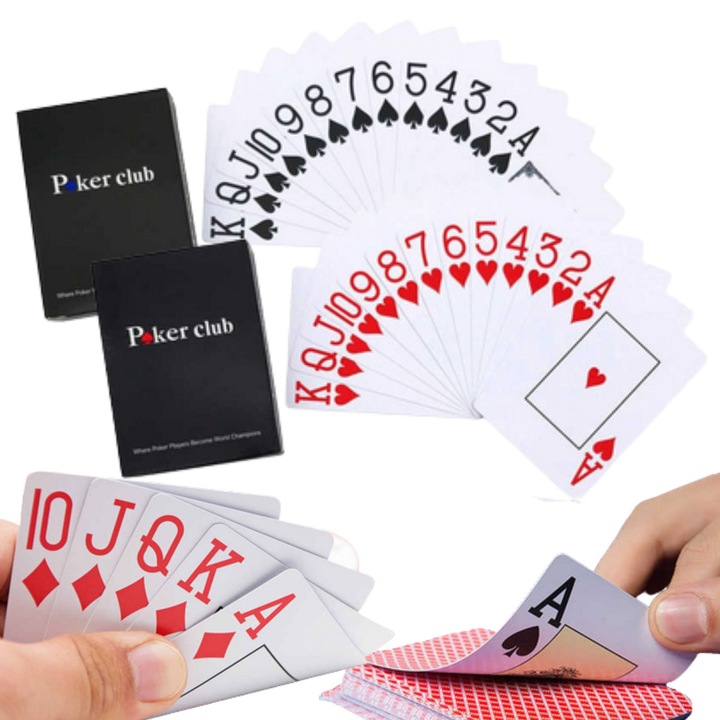 Set 2 talonare carti de poker, Mona, plastic 100%, albastru si rosu