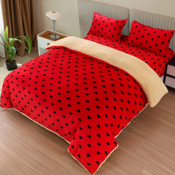 Set Lenjerie de Pat Cocolino cu Blanita si Elastic – 4 Piese, 180x200 cm, cu 2 Fete de Perna Incluse