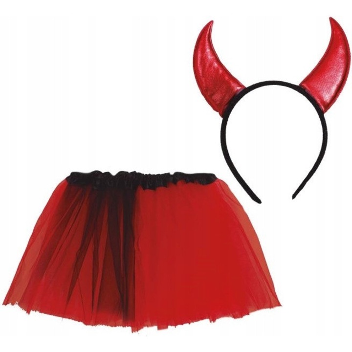 Costum Diavolita, Fiestas Guirca, set cu fusta si opasa, rosu, dimensiune universala