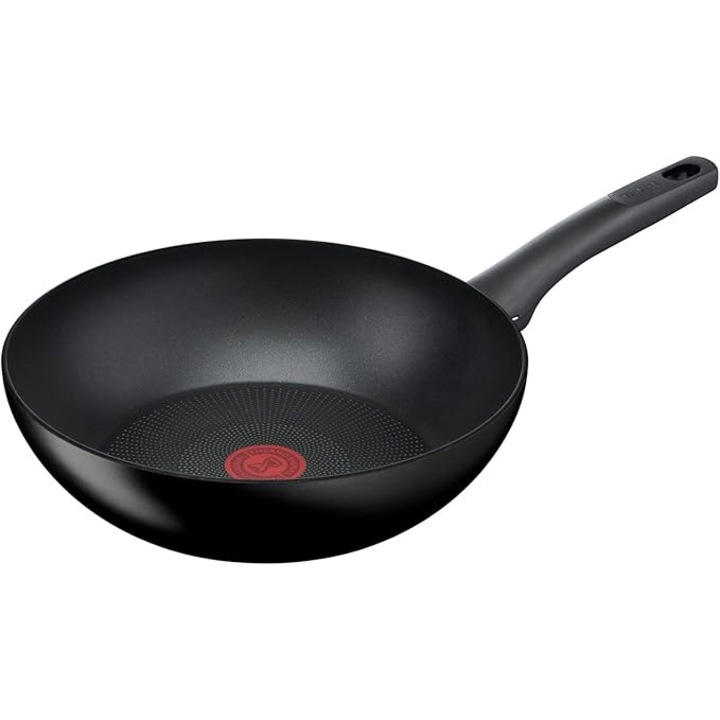 Tigaie wok Tefal Hard Titanium On, antiaderent, cu semnal termic, negru, 28 cm