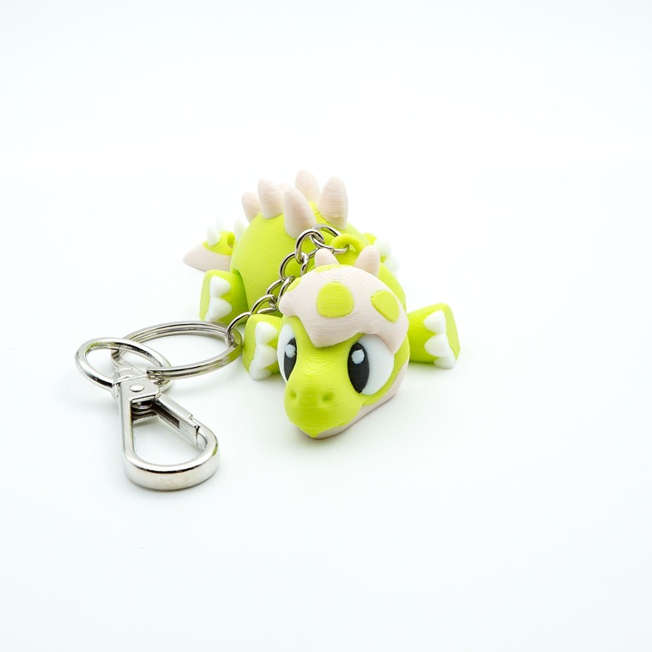 Breloc Flexi pentru Ghiozdan, Rucsac, Geanta sau Chei, Baby Stegosaurus, Breloc Dinozaur, Figurina Imprimata 3D, Verde Deschis