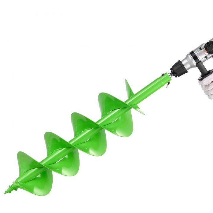 Burghiu Spirala, pentru sapat si plantat, dimensiuni 20 x 79 cm, din otel inoxidabil, verde