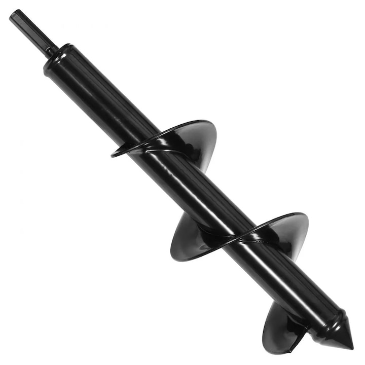 Burghiu spirala, pentru sapat si plantat, dimensiuni 8 x 30 cm, din otel inoxidabil, negru