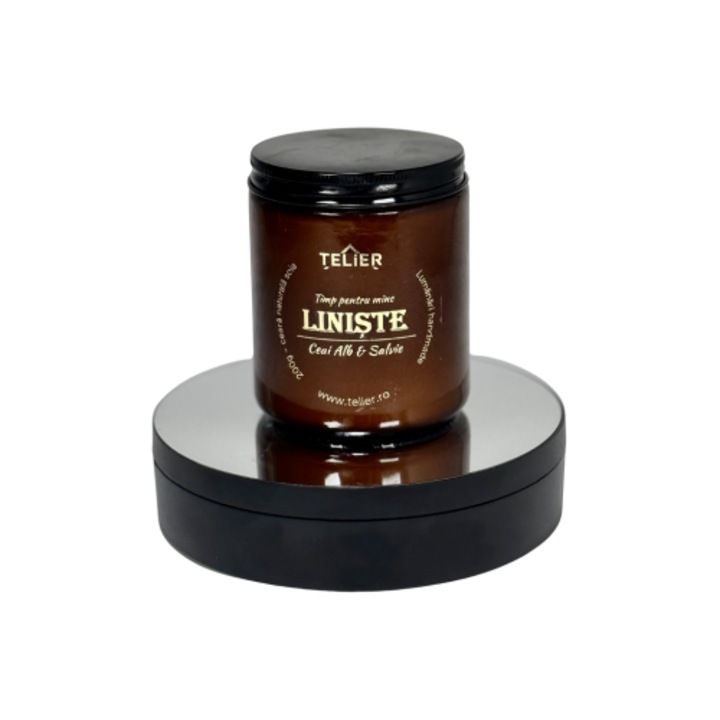 Lumanare parfumata din ceara de soia, in borcan cu capac - Ceai alb si Salvie - Colectia 'Timp pentru mine' aromaterapie si echilibru