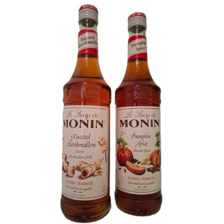 Set Siropuri Monin Pumpkin Spice & Toasted Marshmallow 2x700 ML, aromă bezele și dovleac