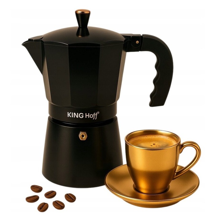 Кафемашина, еспресо, алуминий, 6 чаши 300 мл, черен/златист, Kinghoff