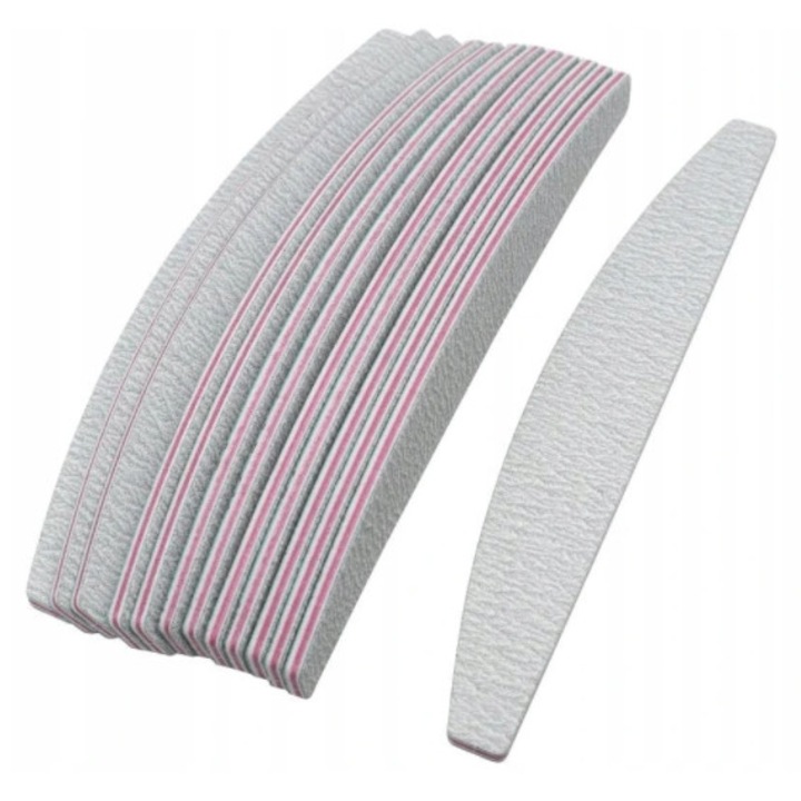 LEWER Professzionális körömreszelő szett, 30 db, újrafelhasználható, dupla szemcsézettségű 180/240, Hajó/Félhold Zebra design, természetes/műköröm modellezéséhez, finírozásához és karbantartásához, Manikűr és Pedikűr, Akril mag, EVA, Szürke/Lila