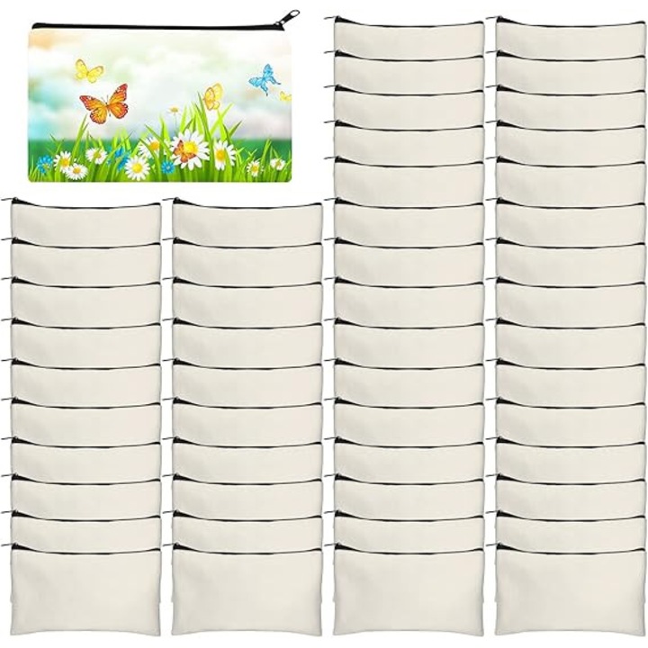 Комплект от 50 бежови платнени торбички, 21.9x13см, за козметика, DIY проекти, с цип