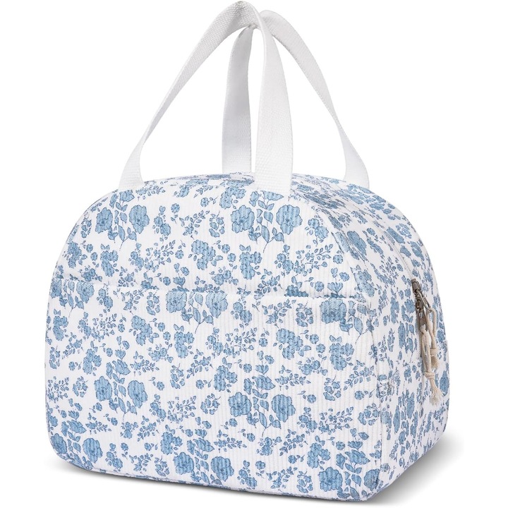 Geanta termo-izolanta pentru pranz, capacitate mare, design dragut, material corduroy, 26.5x15.0x22.2cm