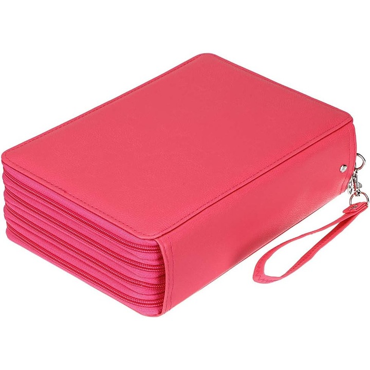 Penare pentru creioane colorate, 200 compartimente, roz, 25.5x22.8x9cm