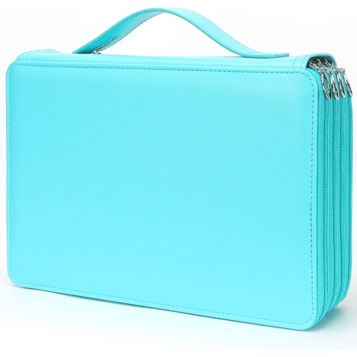 Penar pentru creioane colorate, 203 compartimente cu fermoar, piele PU de lux, capacitate mare, verde, 27.5x19.7x8cm