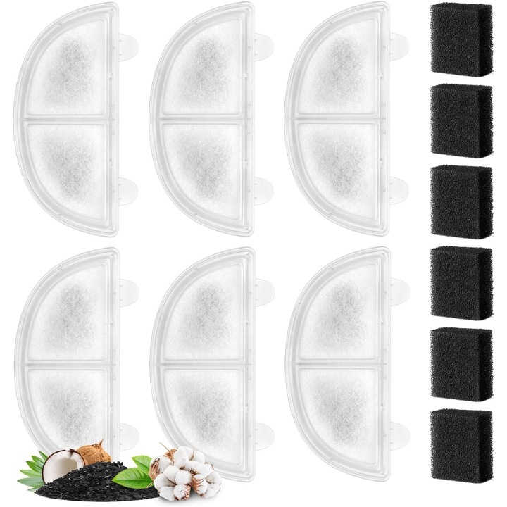 Set de 6 filtre de inlocuire pentru fantani pentru animale, sistem de filtrare triplu, compatibile cu pompele fara fir WF20/CF20