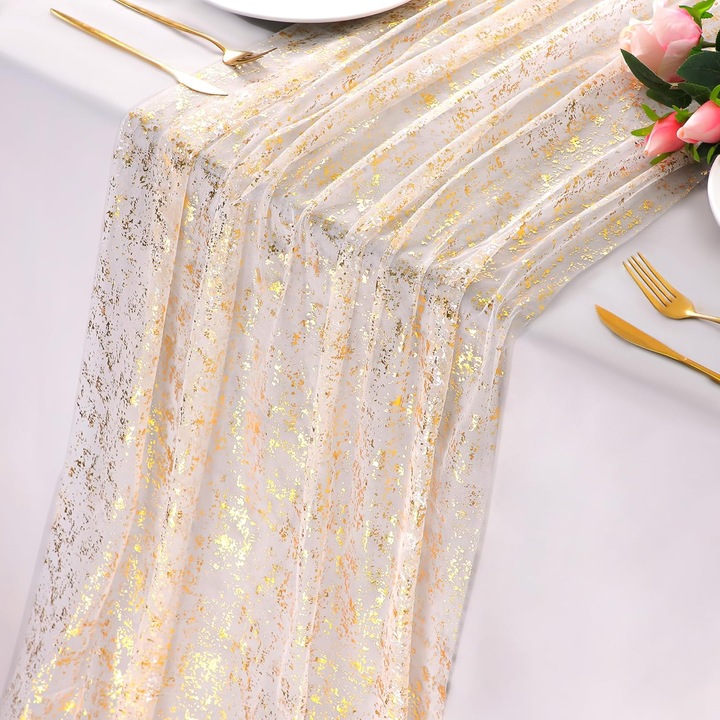 6 db arany asztalterítő szett, 71x305cm, fémes fólia design, esküvőkre és partikra