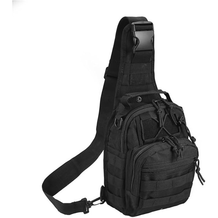 Férfi táska, crossbody modell, 1000D nylon anyag, vízálló, Molle rögzítő rendszer, állítható.
