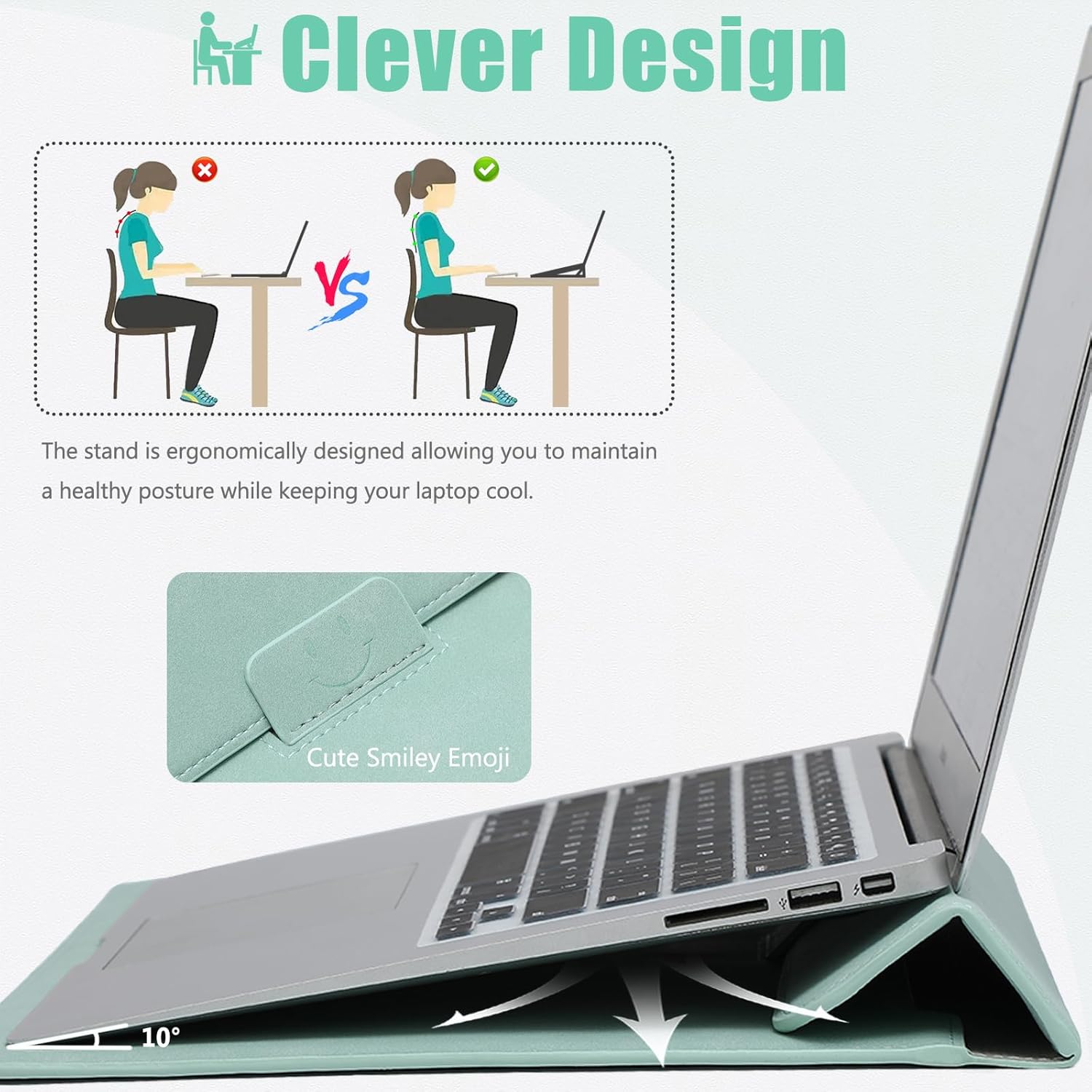 Geanta laptop pentru Apple si Huawei Matebook 13-inch, suport, verde menta