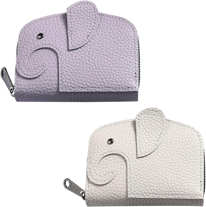 Комплект от 2 портфейла за карти от PU кожа, бял и лилав, с 11 отделения и цип