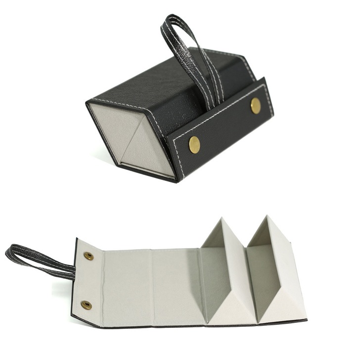 Toc pentru ochelari, portabil, 2 compartimente, din piele, negru