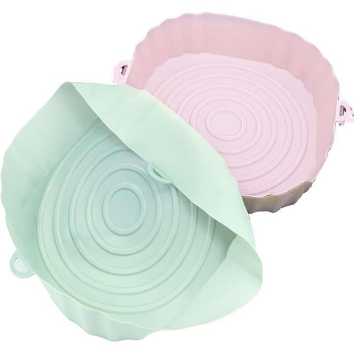 Set 2 piese tava silicon pentru friteuza, roz + verde, material rezistent, reutilizabil
