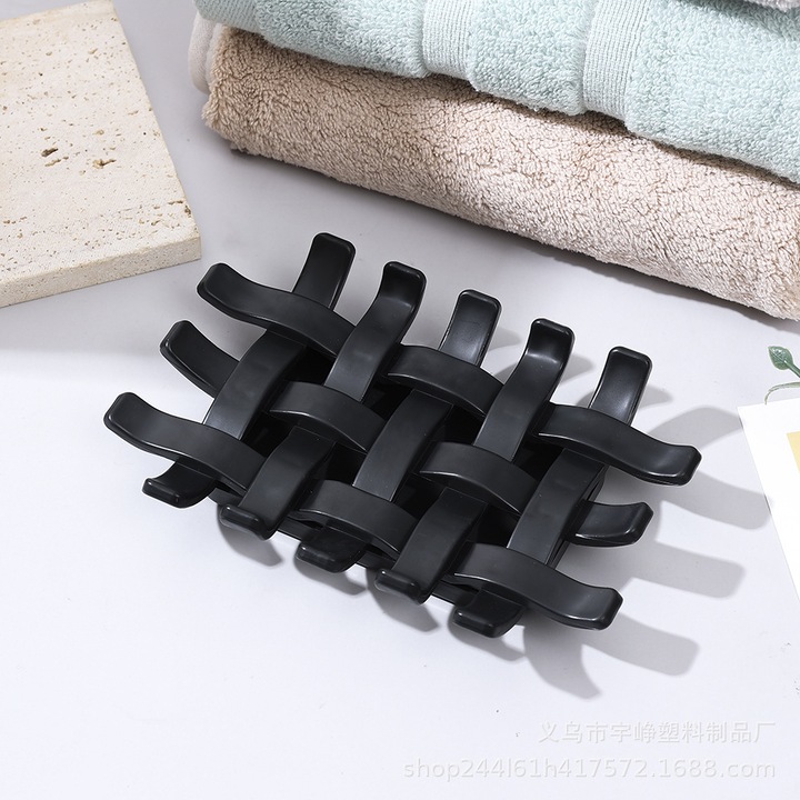 Suport de sapun dublu strat, set 2 piese, negru, fara gaurire, pentru baie