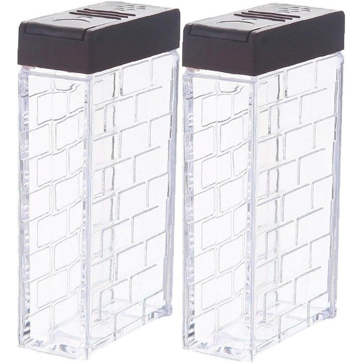 Set dozatoare condimente, 2 piese, plastic, culoare cafea, design transparent