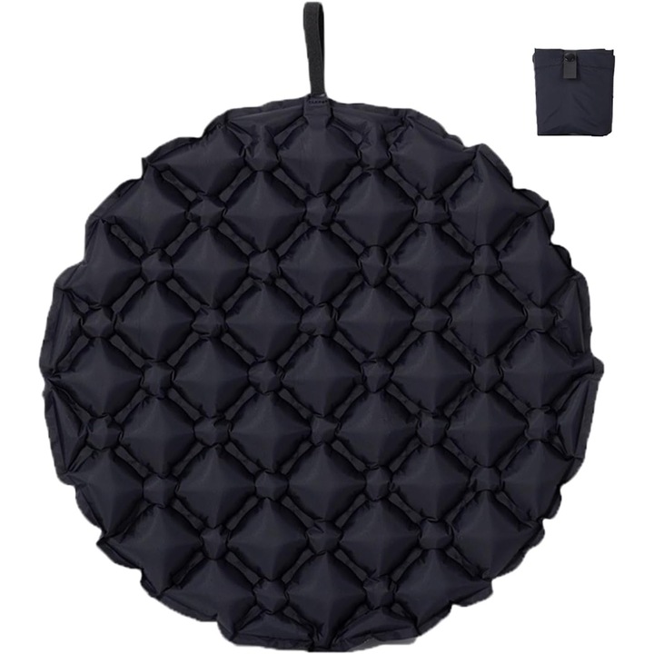 Saltea camping gonflabila, neagra, design compact, usor de transportat, impermeabila, rotunda