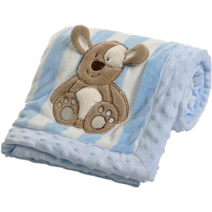 Paturica pentru bebelusi, 75x100cm, flanel si microfibra, multicolor, usor de transportat