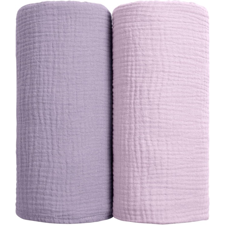 Paturici bebe, 100% bumbac, set 2 bucati, 100x100cm, mov