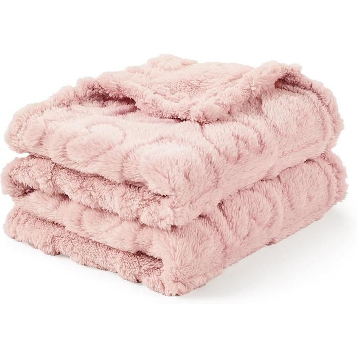 Sherpa takaró babáknak, lányoknak és fiúknak, puha, meleg és kényelmes, tökéletes babaváró bulira vagy baby shower-re, 75 x 100 cm, rózsaszín szívecskés mintákkal