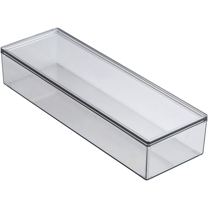 Suporturi tacamuri transparente, cutie de depozitare din plastic cu capac, 30.4x10.2x6.4cm, multifunctional, pentru bucatarie si baie