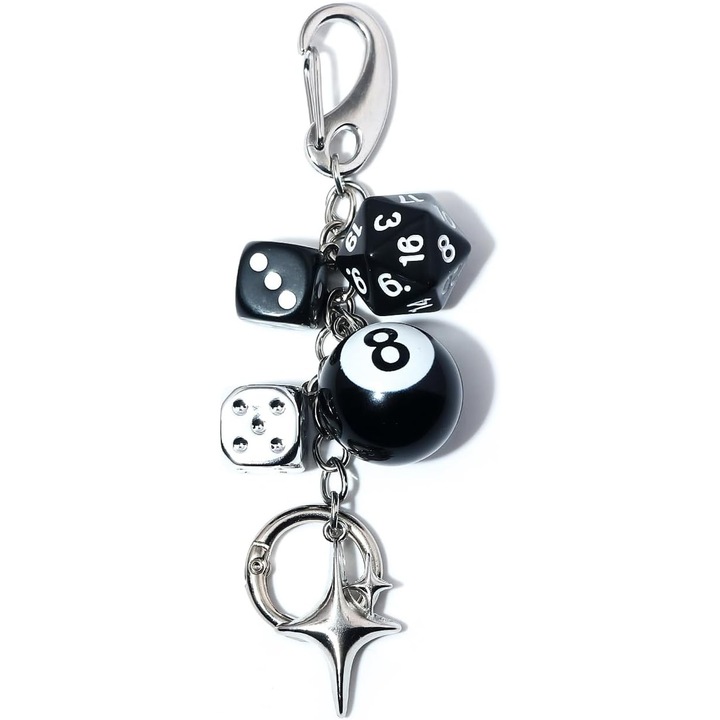 Breloc 8-Ball cu zaruri, accesorii pentru geanta, portofel si rucsac, multicolor, 1 inch