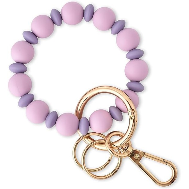 Breloc de mana din silicon cu margele colorate, elastic, cu carabina detasabila, multicolor