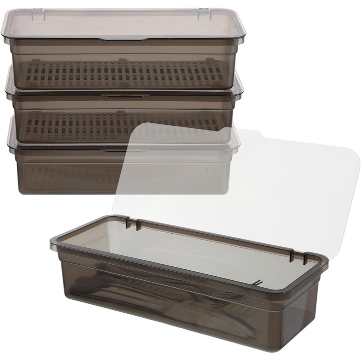 Set suporturi tacamuri 3 piese, plastic, transparent, 10.63x4.72x2.76 inch, cu capac si sistem de drenaj