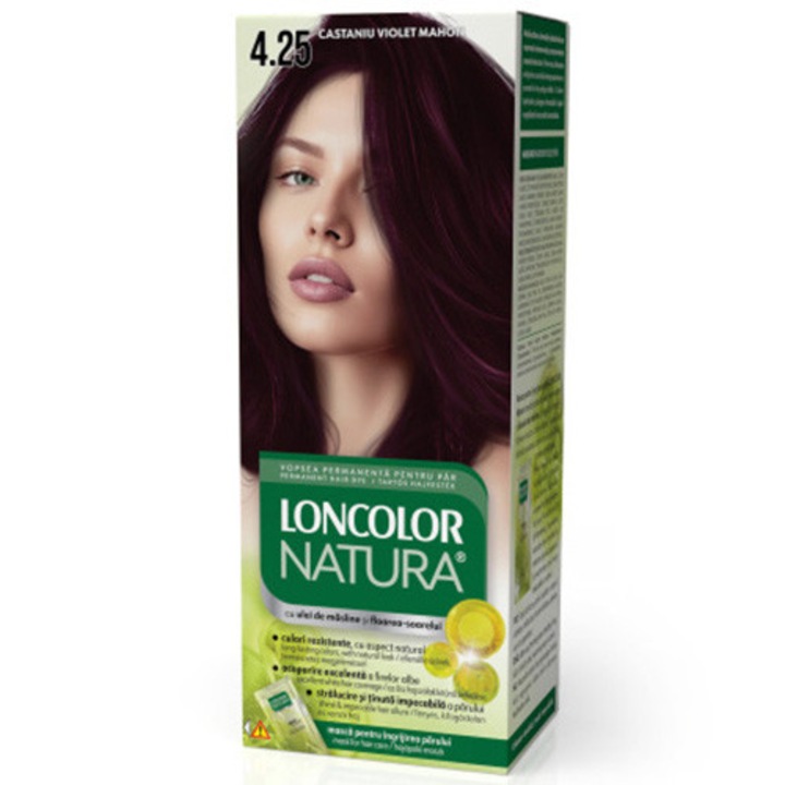 Vopsea permanenta pentru par, cu amoniac, LONCOLOR NATURA 4.25 Castaniu Violet Mahon
