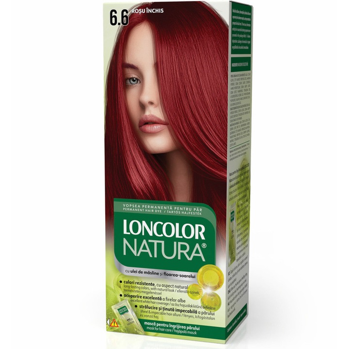 Vopsea permanenta pentru par, cu amoniac, LONCOLOR NATURA 6.6 Rosu Inchis