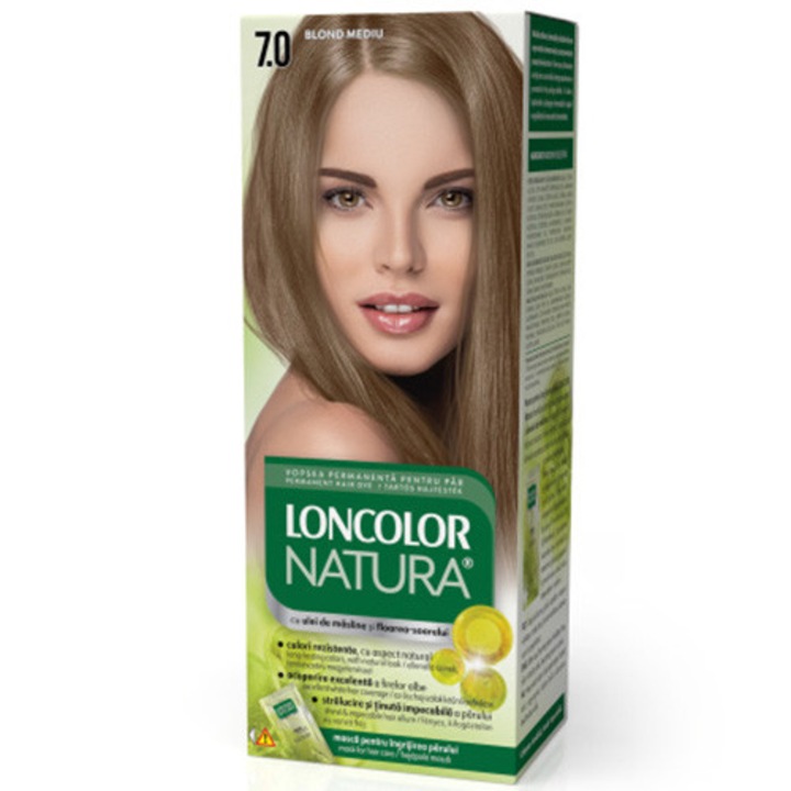 Vopsea permanenta pentru par, cu amoniac, LONCOLOR NATURA 7.0 Blond Mediu