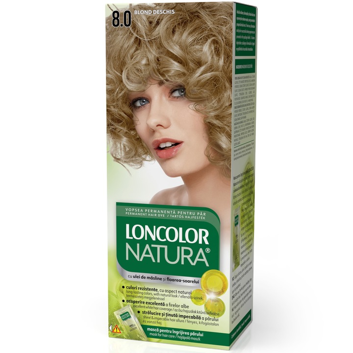 Vopsea permanenta pentru par, cu amoniac, LONCOLOR NATURA 8.0 Blond Deschis