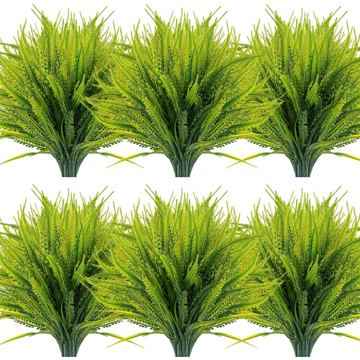 Set de 12 buchete de ferigi artificiale Boston cu flori, verde, 45cm