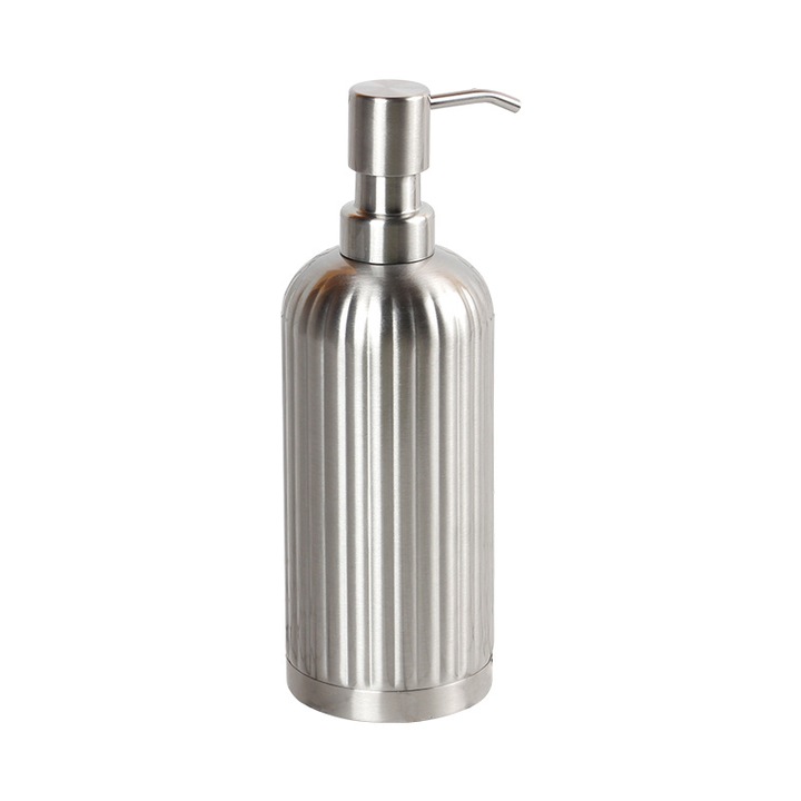 Szappanadagoló, csíkos modell, szálcsiszolt rozsdamentes acél, 530 ml kapacitás, fürdőszobába és konyhába