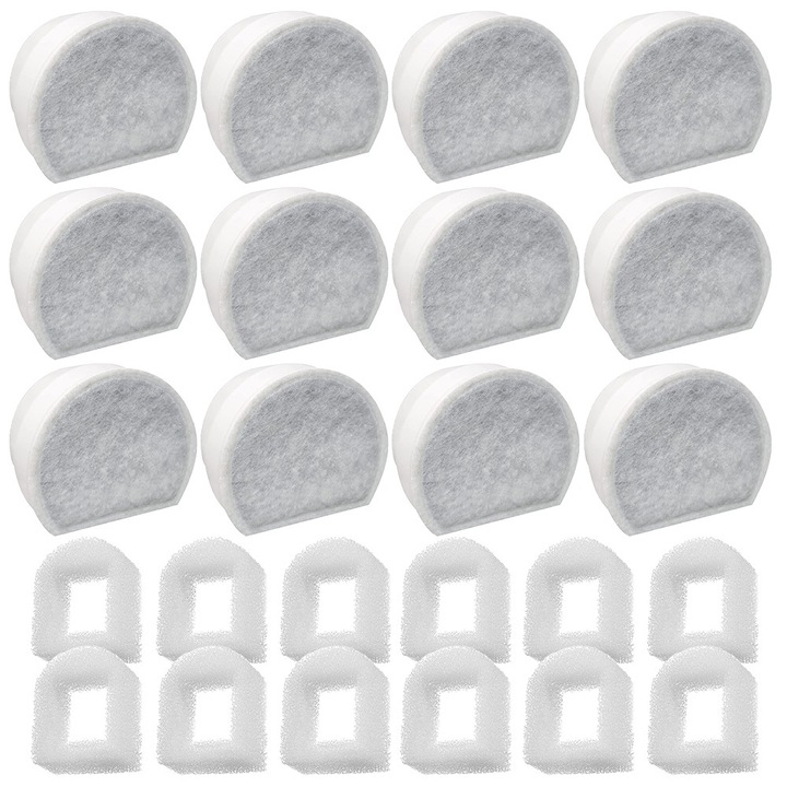 Set 12+12 filtre pentru fantana de apa pentru pisici, filtre de carbon si pre-sponge, compatibile cu fantanile Drinkwell Avalon, Pagoda, Seascape, Sedona