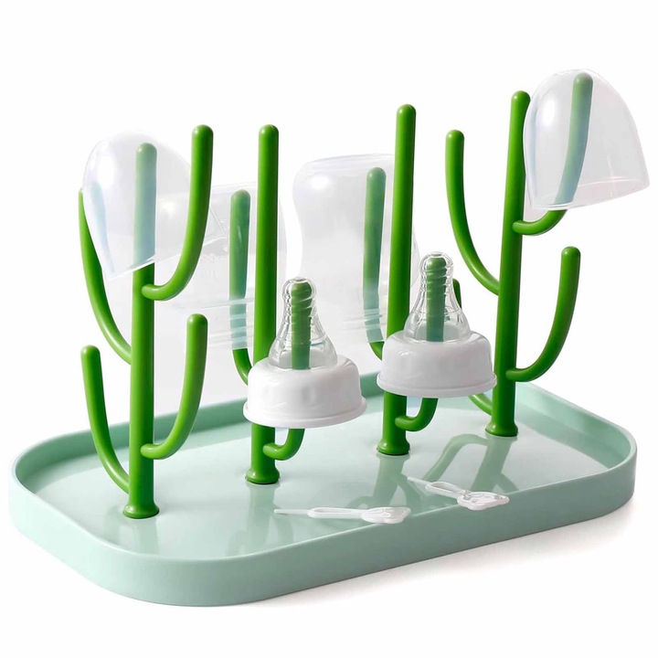 Suport Uscare Biberoane, SINBINTA, Cu tava, Design arbore, Fara BPA, Usor de instalat, Usor de curatat, Detasabil, Portabil, Reutilizabil, Pentru biberoane, tetine, cesti ect, ABS/PP, 25.5*14.5*19cm, Verde