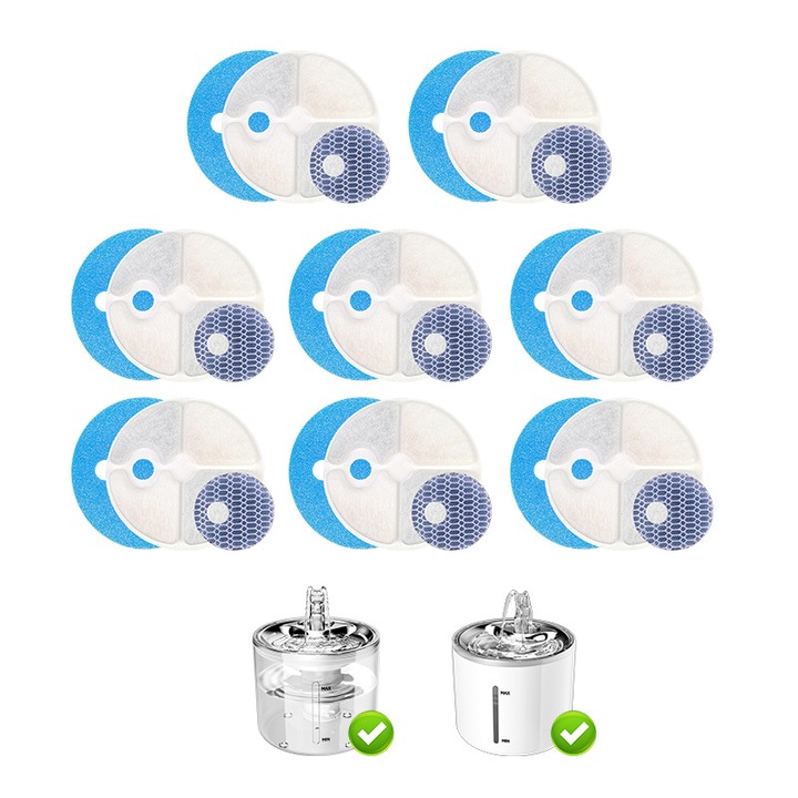 Set de 8 filtre pentru fantana de apa pentru pisici, cartuse de inlocuire, carbon activ, filtru din bumbac, multicolor