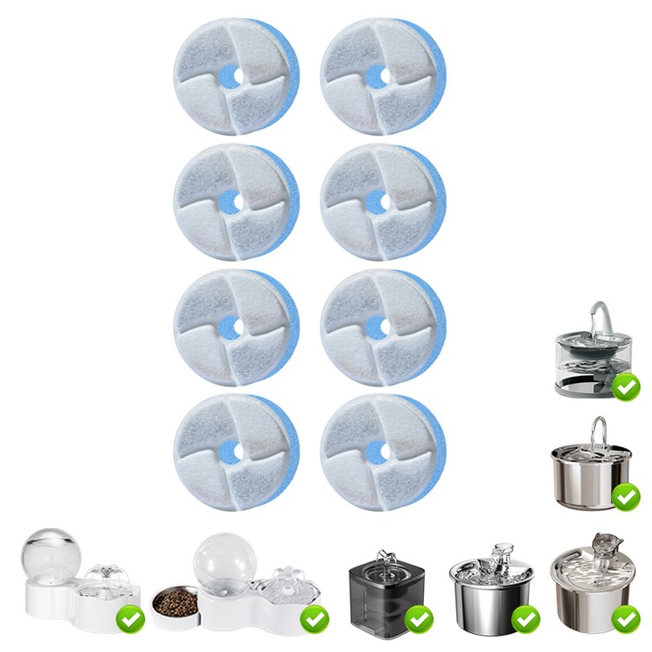 Set 8 cartuse de filtrare pentru fantana de apa automata pentru pisici