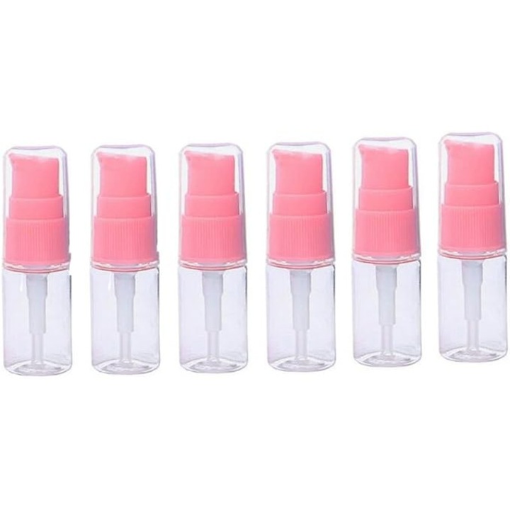 Set de 6 sticle goale refilabile 10ml pentru creme, lotiuni, tonere, cu pompa, dimensiuni 78x22mm, portabile