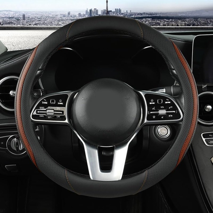 Husa volan auto, universala, 14.5-15 inch, microfibra, neagra, antiderapanta, set