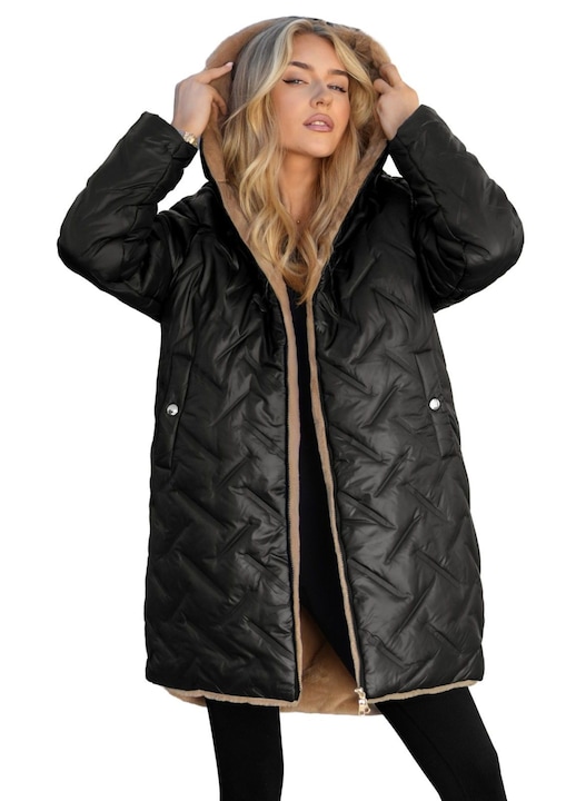 Дълго дамско зимно яке OZONEE JS/5M3352, Черен