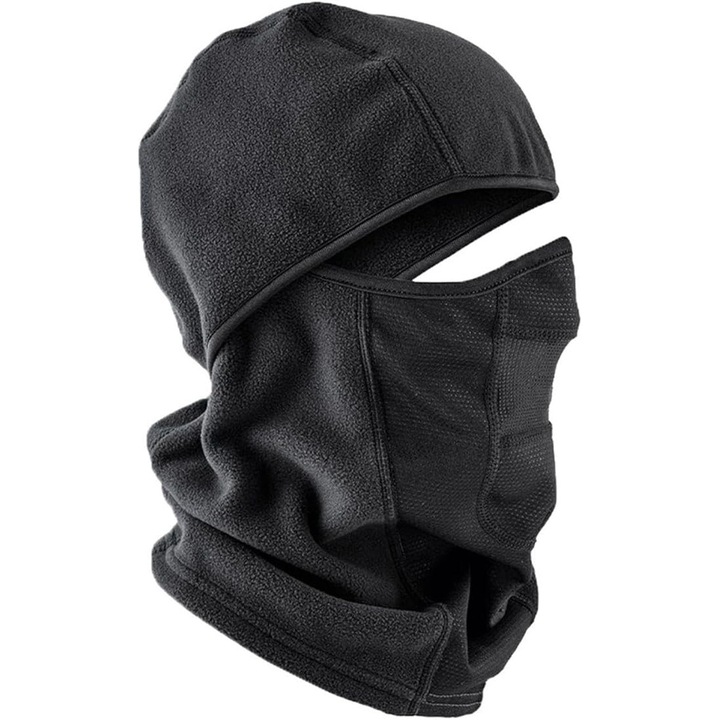 Masca de fata din fleece pentru bicicleta, neagra, 56 cm circumferinta, 40x28 cm, set pentru activitati in aer liber