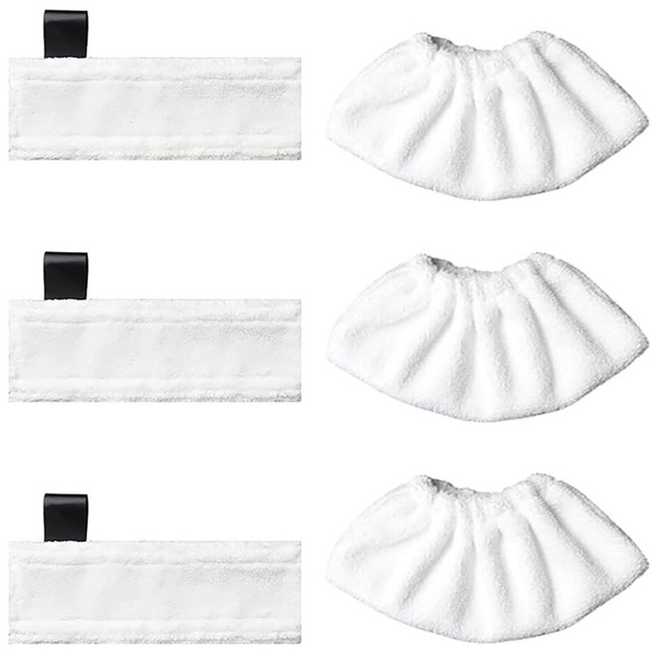 Set 6 lavete/pad PAA-home 3, Rqiurpn, pentru duza de mana EasyFix si 3 pentru duza de podea a aspiratorului Karcher SC1 SC2 SC3 SC4 SC5, lavabile, reutilizabile